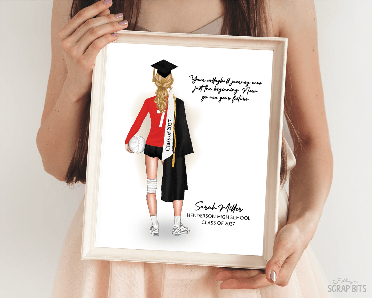 Volleyball (Female) Graduation Digital Portrait, Personalized Senior Gift Illustration Print - Scrap Bits