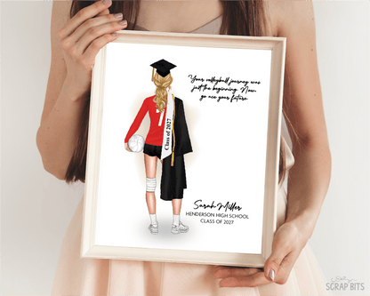 Volleyball (Female) Graduation Digital Portrait, Personalized Senior Gift Illustration Print - Scrap Bits