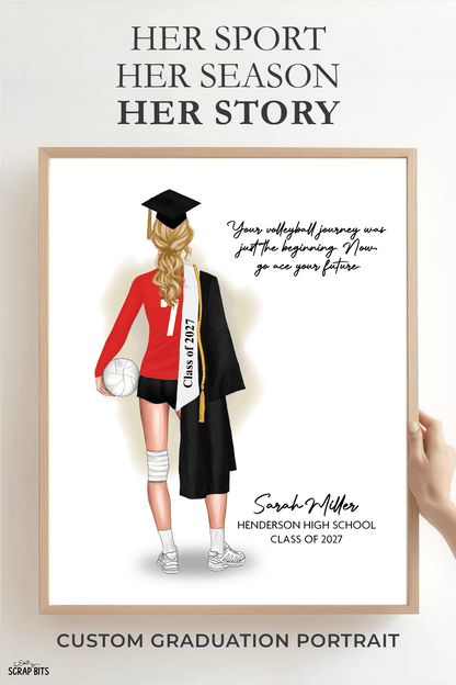 Volleyball (Female) Graduation Digital Portrait, Personalized Senior Gift Illustration Print - Scrap Bits