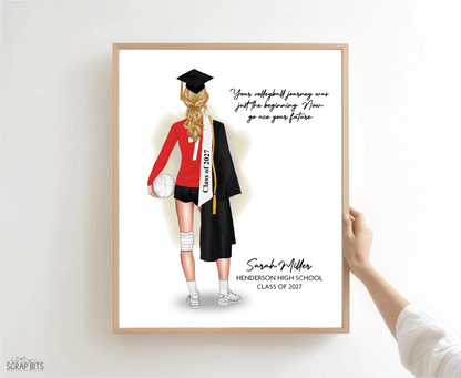 Volleyball (Female) Graduation Digital Portrait, Personalized Senior Gift Illustration Print - Scrap Bits