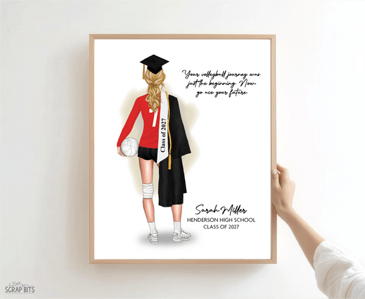 Volleyball (Female) Graduation Digital Portrait, Personalized Senior Gift Illustration Print - Scrap Bits