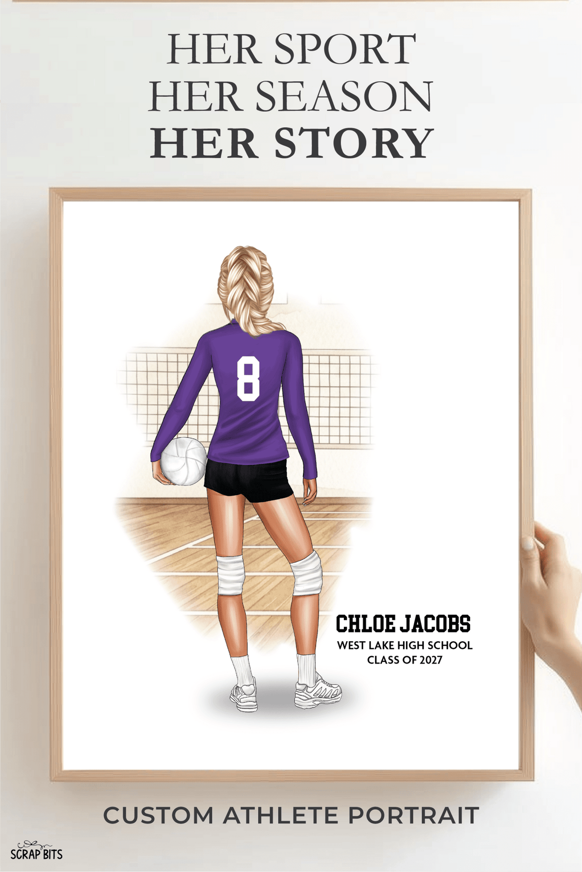 Volleyball Girl Portrait Print, Custom Digital Drawing - Scrap Bits