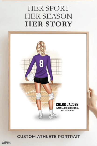 Volleyball Girl Portrait Print, Custom Digital Drawing - Scrap Bits
