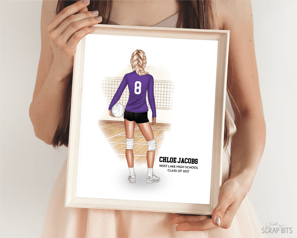 Volleyball Girl Portrait Print, Custom Digital Drawing - Scrap Bits