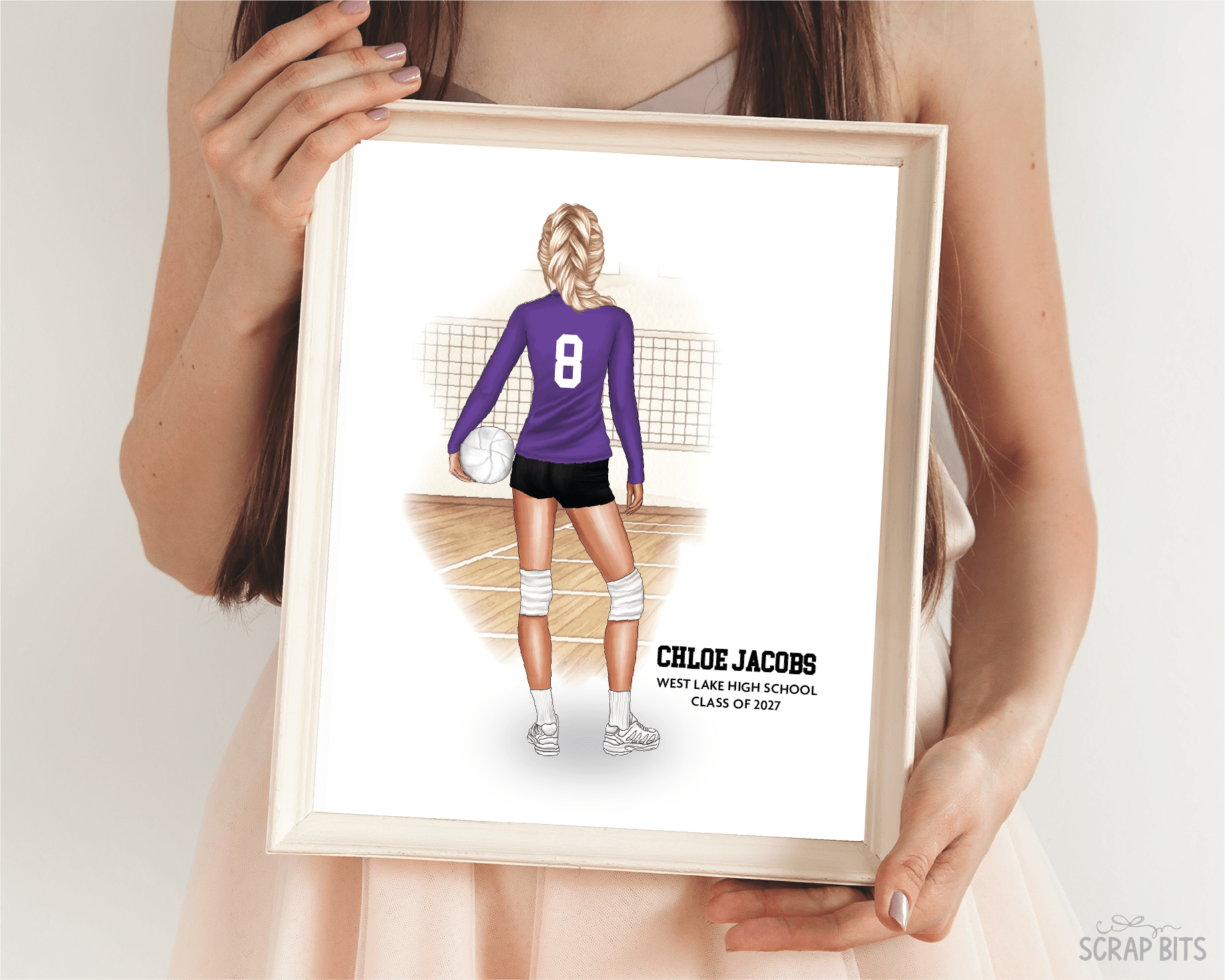 Volleyball Girl Portrait Print, Custom Digital Drawing - Scrap Bits