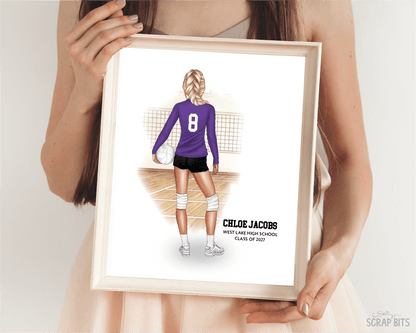 Volleyball Girl Portrait Print, Custom Digital Drawing - Scrap Bits