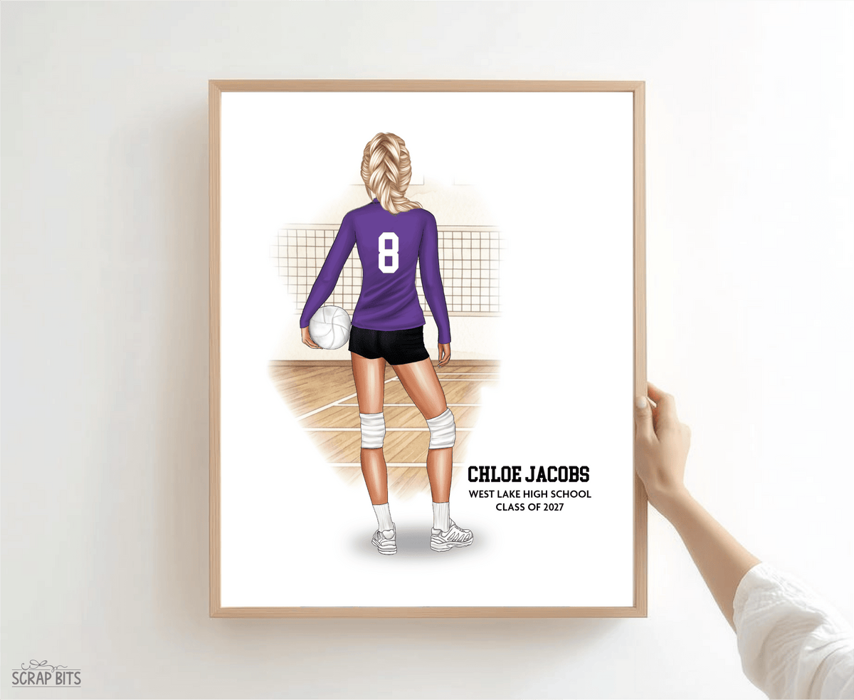 Volleyball Girl Portrait Print, Custom Digital Drawing - Scrap Bits