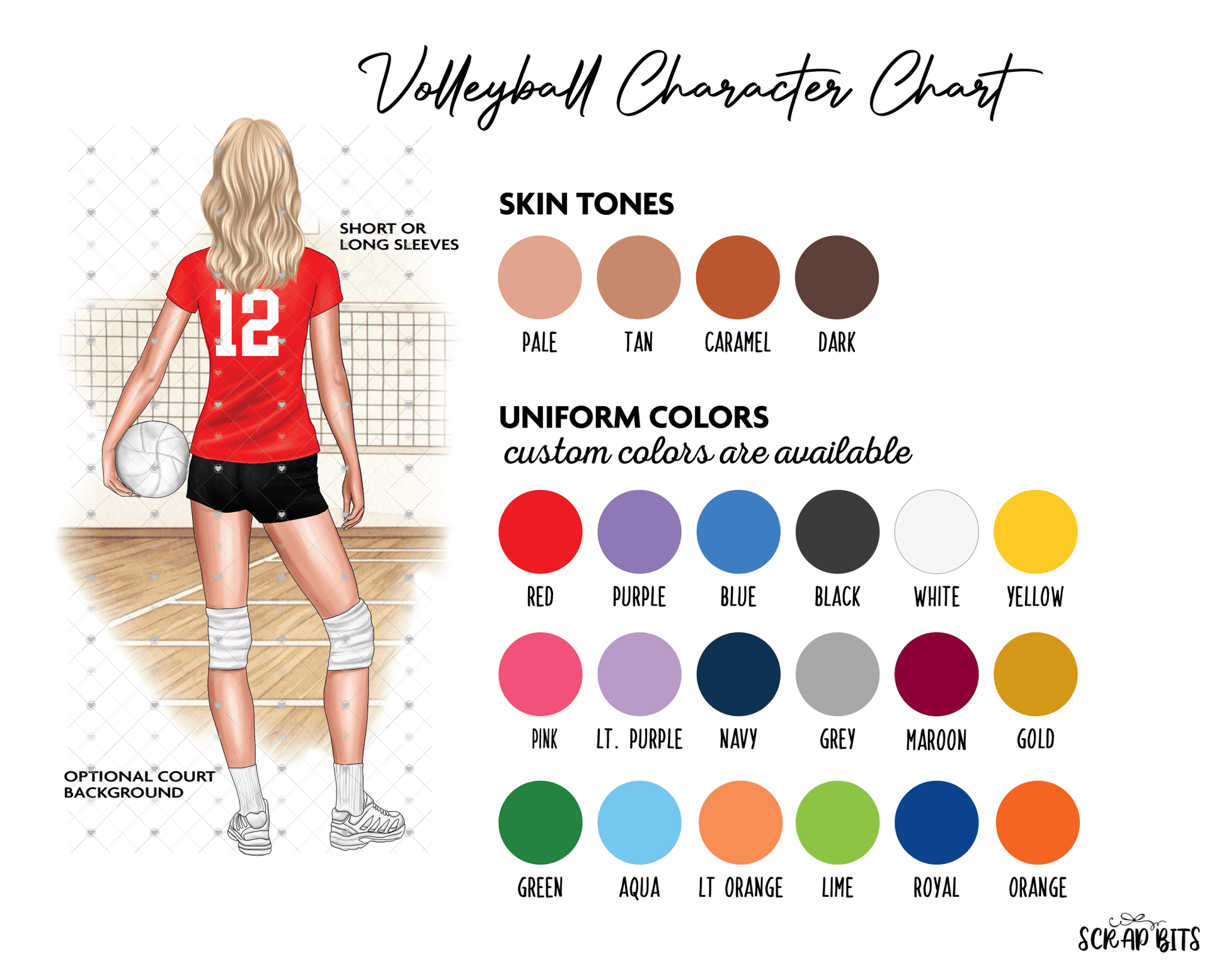 Volleyball Girl Portrait Print, Custom Digital Drawing - Scrap Bits