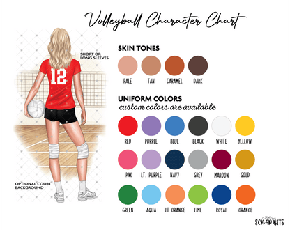Volleyball Girl Portrait Print, Custom Digital Drawing - Scrap Bits