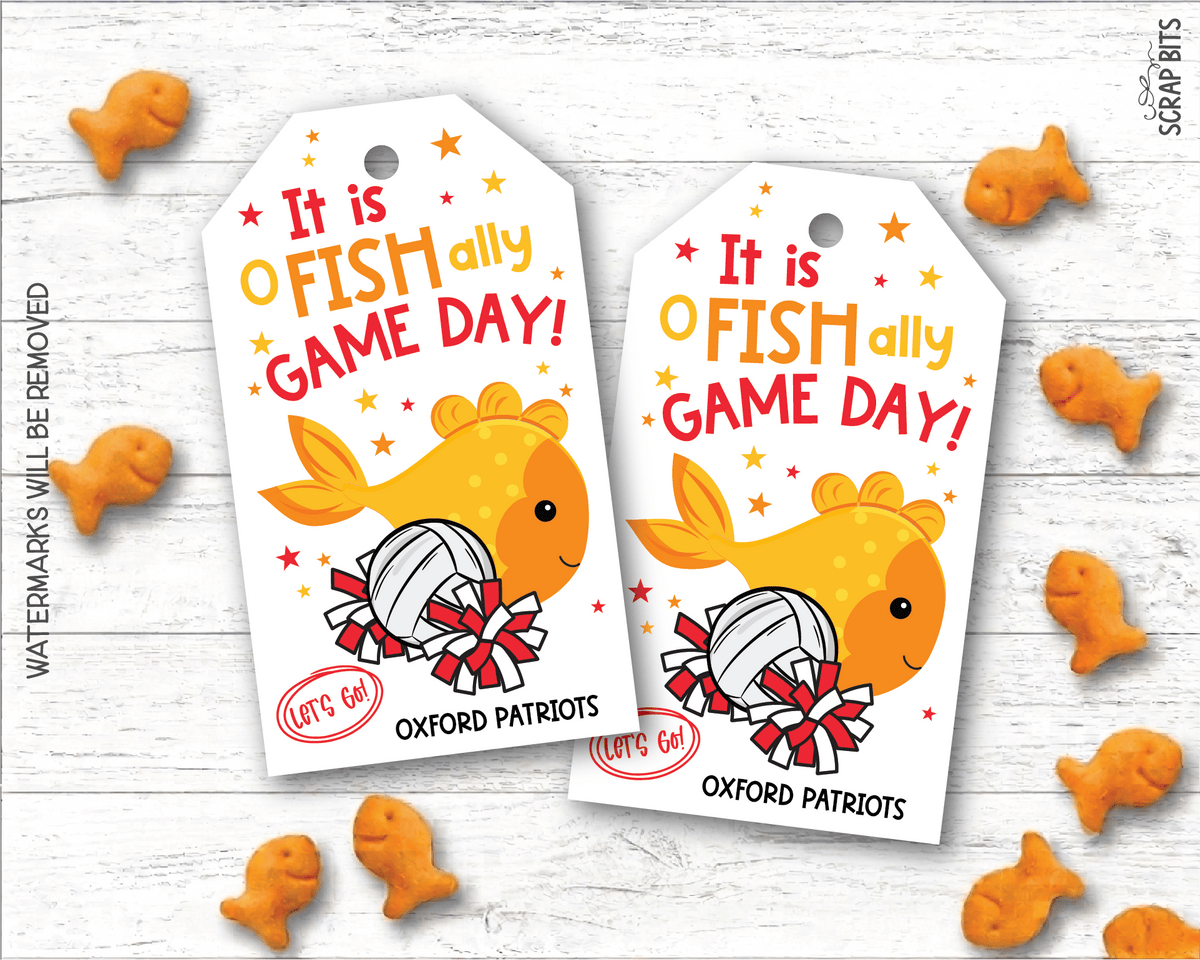 Volleyball Goldfish Game Day Gift Tags, Good Luck Treat Bag Labels - Scrap Bits