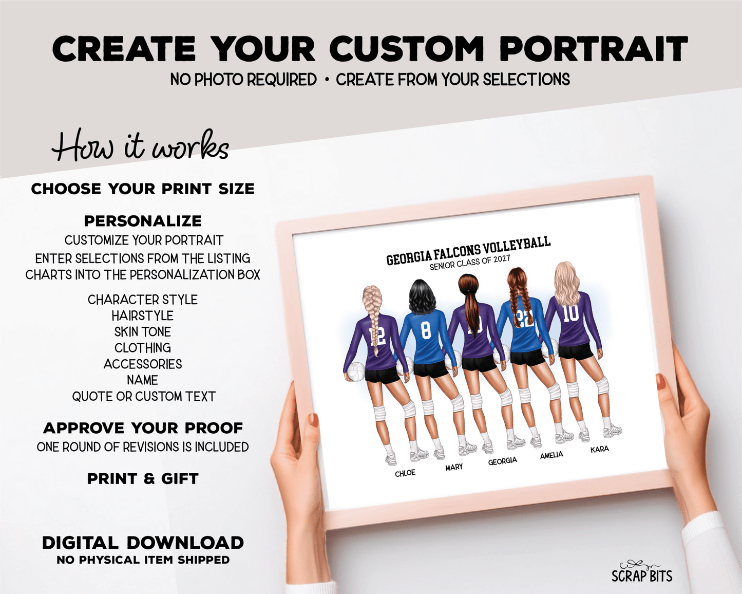Volleyball Team Portrait Print, Custom Female Volleyball Team Gift, Digital Download - Scrap Bits