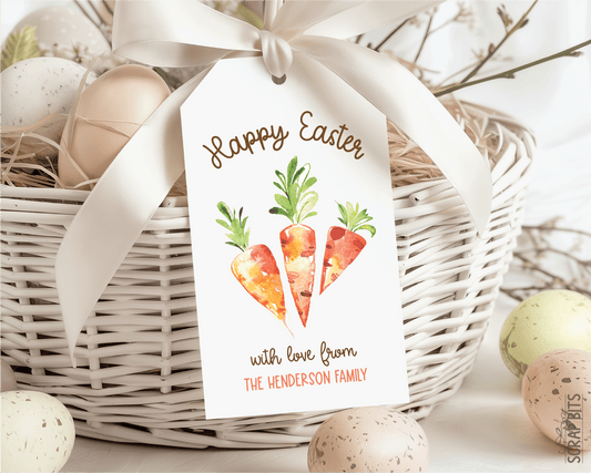 Watercolor Carrots, Personalized Easter Gift Tags - Scrap Bits