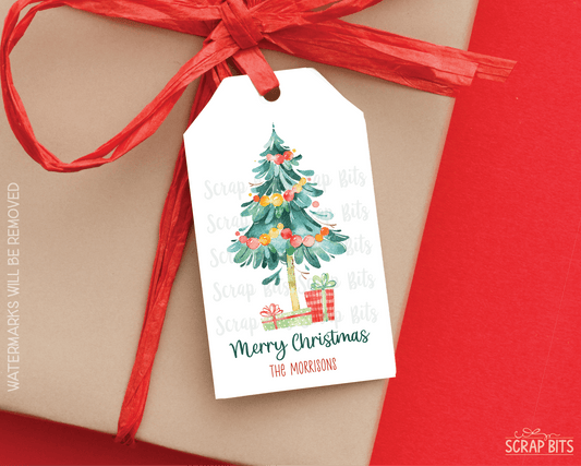Watercolor Christmas Tree, Personalized Christmas Gift Tags - Scrap Bits
