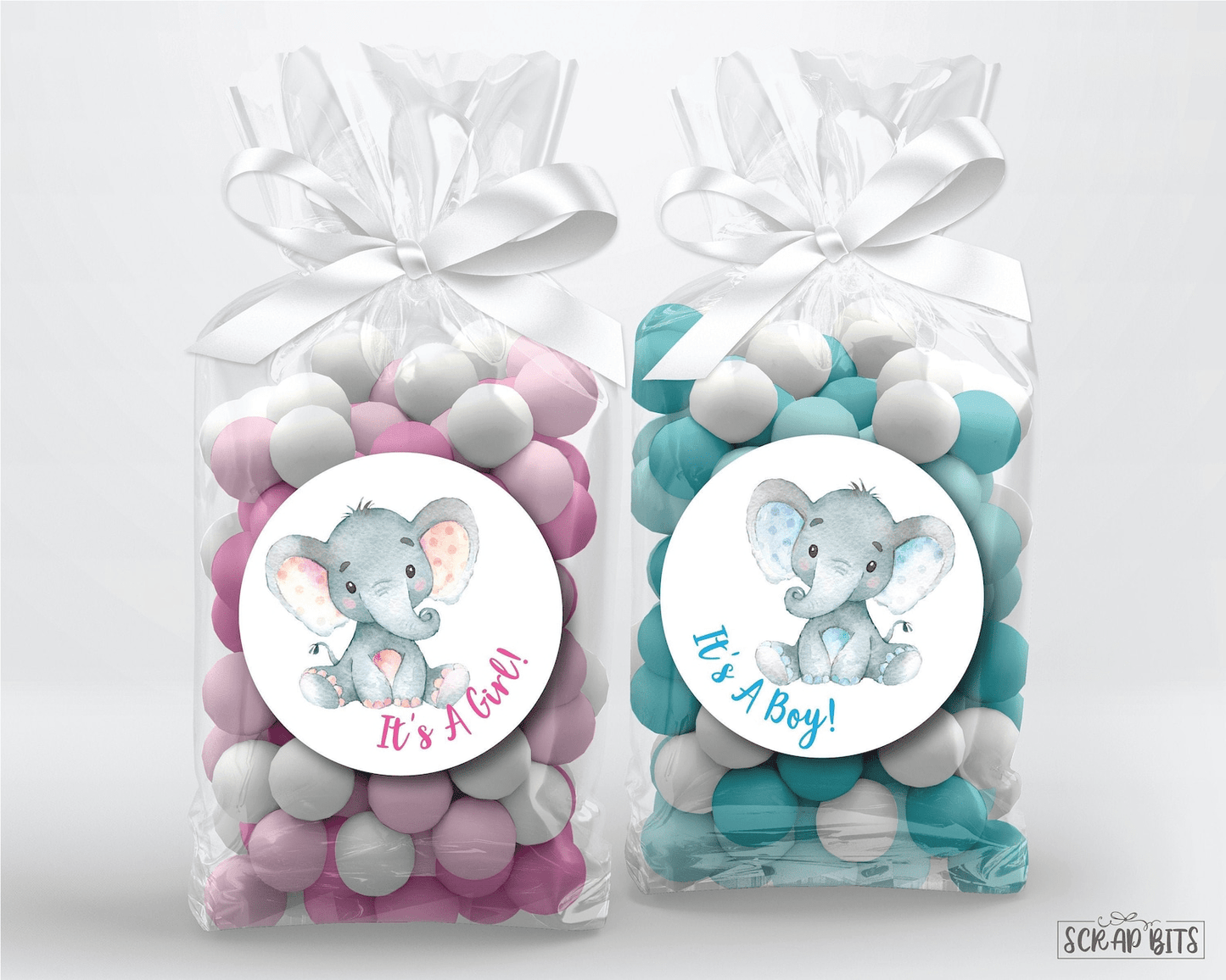 Watercolor Elephant Gender Reveal Stickers - Scrap Bits