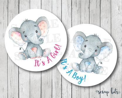 Watercolor Elephant Gender Reveal Stickers - Scrap Bits