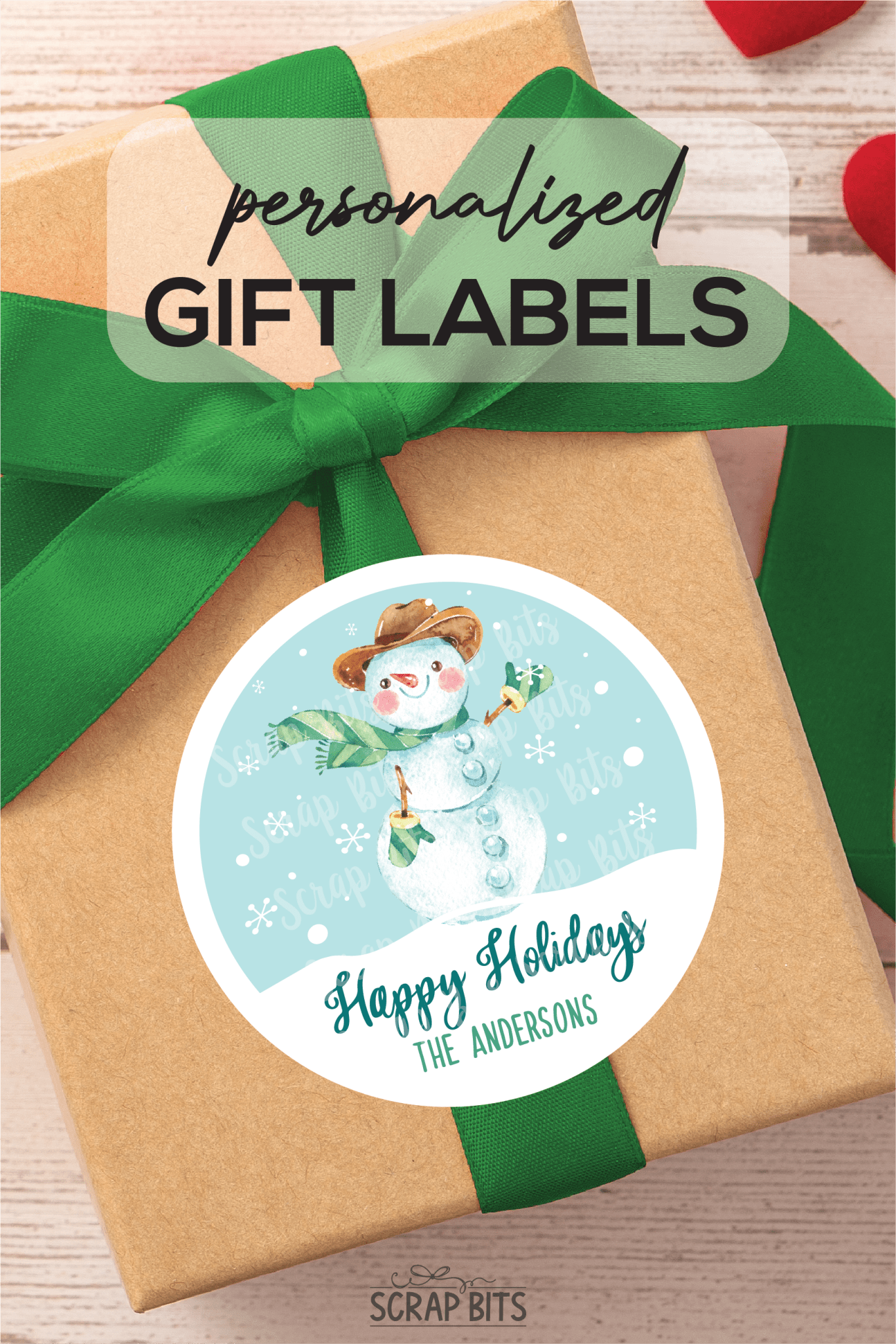 Watercolor Snowman, Personalized Christmas Gift Stickers or Tags - Scrap Bits