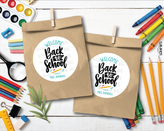 Welcome Back To School Gift Labels or Tags, Cursive Lettering - Scrap Bits