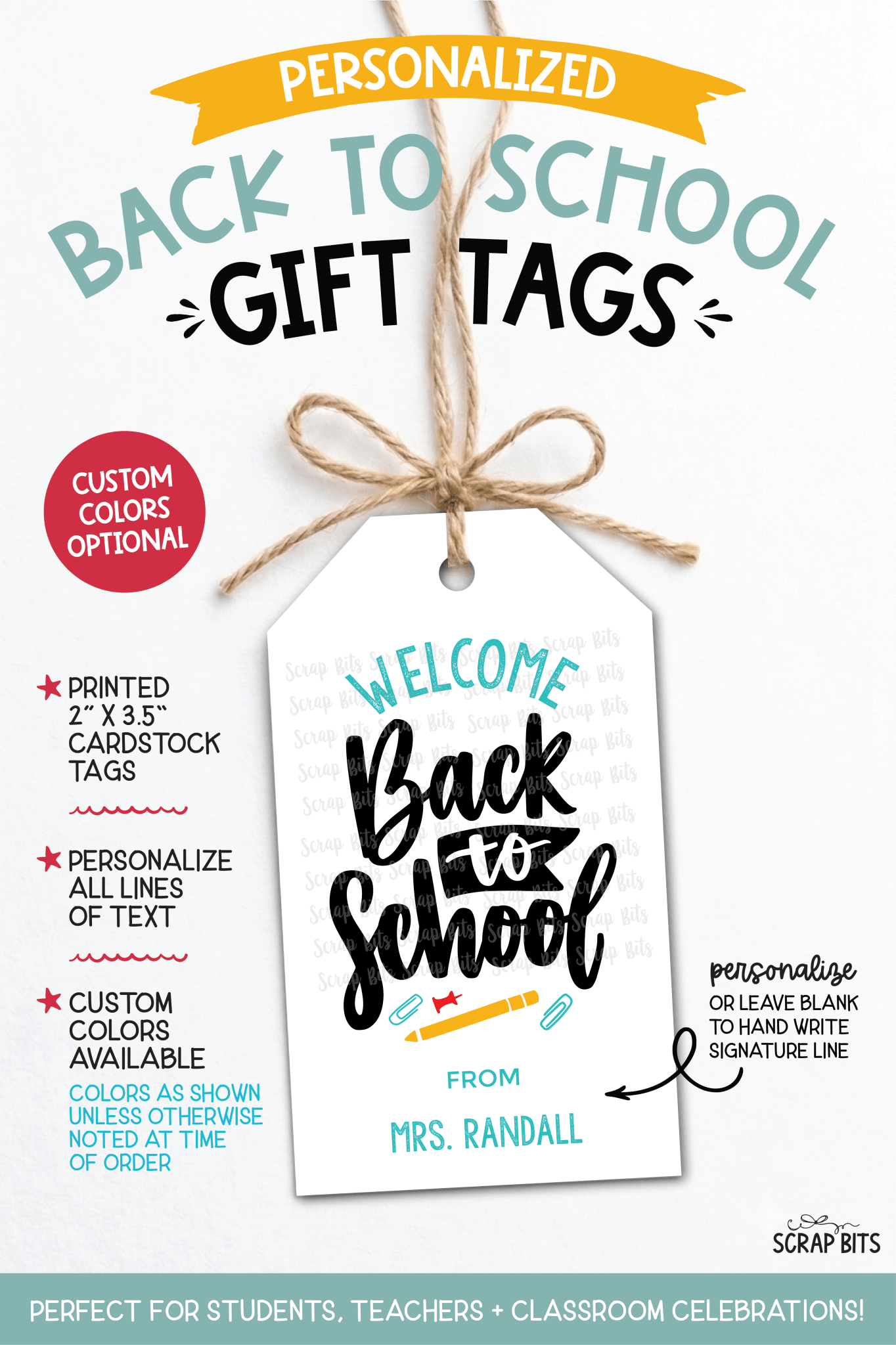 Welcome Back To School Gift Tags, Cursive Lettering - Scrap Bits