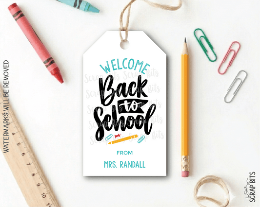 Welcome Back To School Gift Tags, Cursive Lettering - Scrap Bits