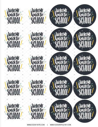 Welcome Back To School Sticker Set, Black & White - Scrap Bits