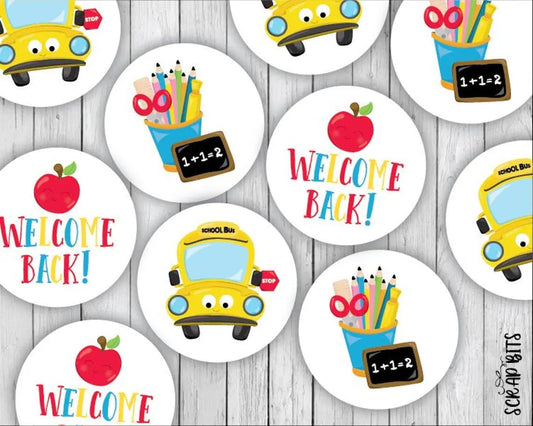 Welcome Back To School Sticker Set, School Bus, Pencil Cup, Apple - Scrap Bits