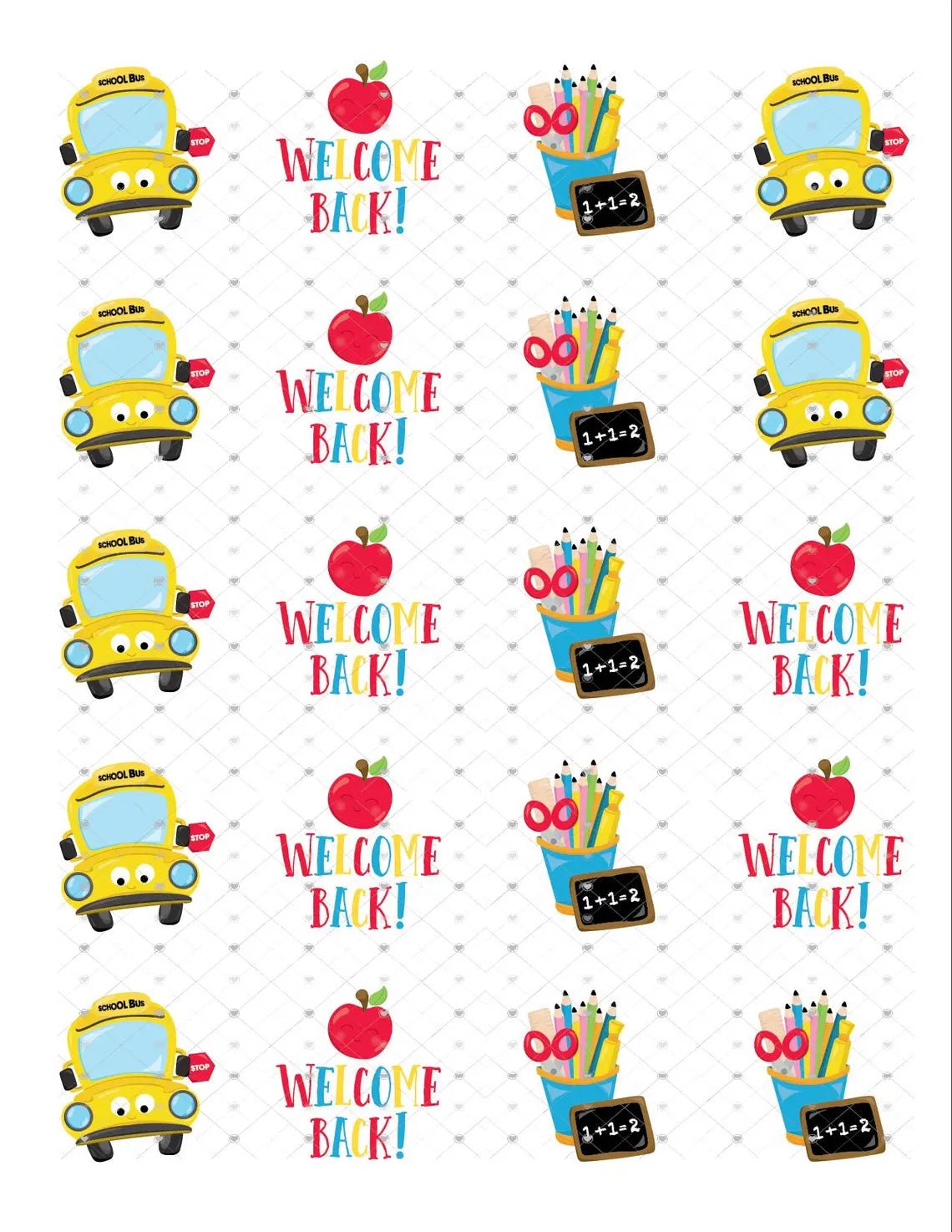 Welcome Back To School Sticker Set, School Bus, Pencil Cup, Apple - Scrap Bits