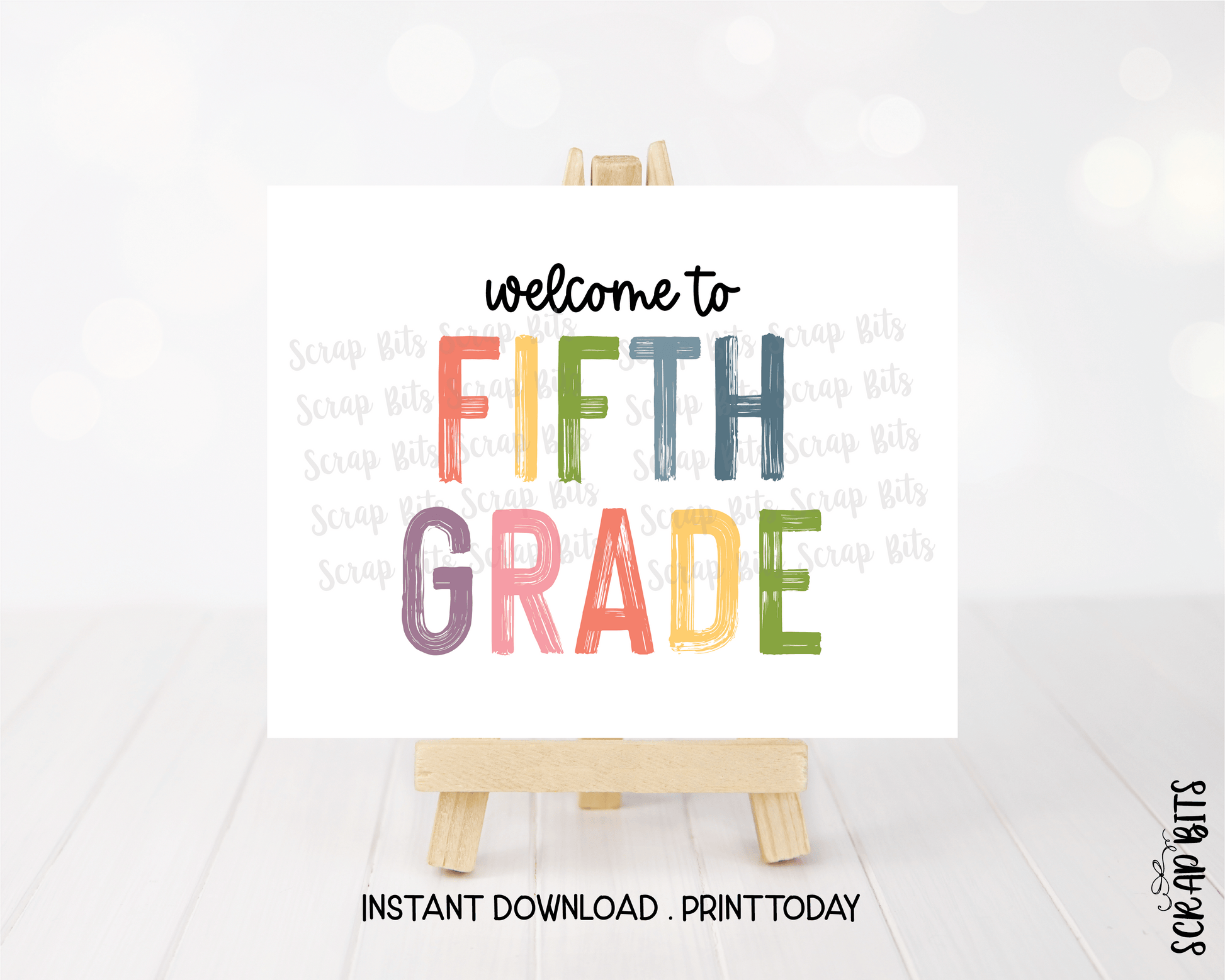Welcome To Fifth Grade Sign, Pastel Rainbow Paintstroke Back To School Sign - Scrap Bits