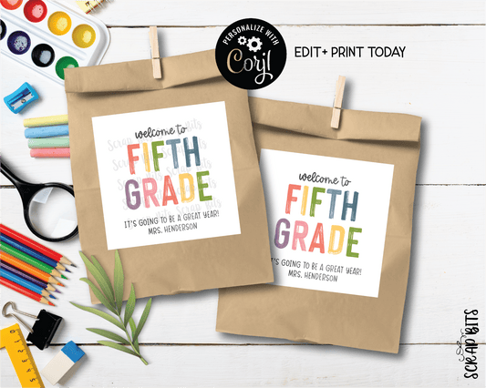 Welcome To Fifth Grade Tags, Pastel Rainbow . Printable Back To School Tags, Instant Download Editable Template - Scrap Bits