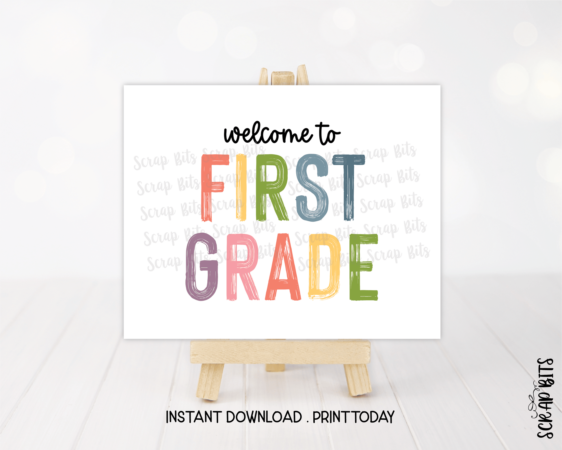 Welcome To First Grade, Pastel Rainbow Paintstroke Back To School Sign - Scrap Bits