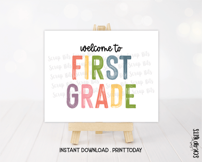 Welcome To First Grade, Pastel Rainbow Paintstroke Back To School Sign - Scrap Bits