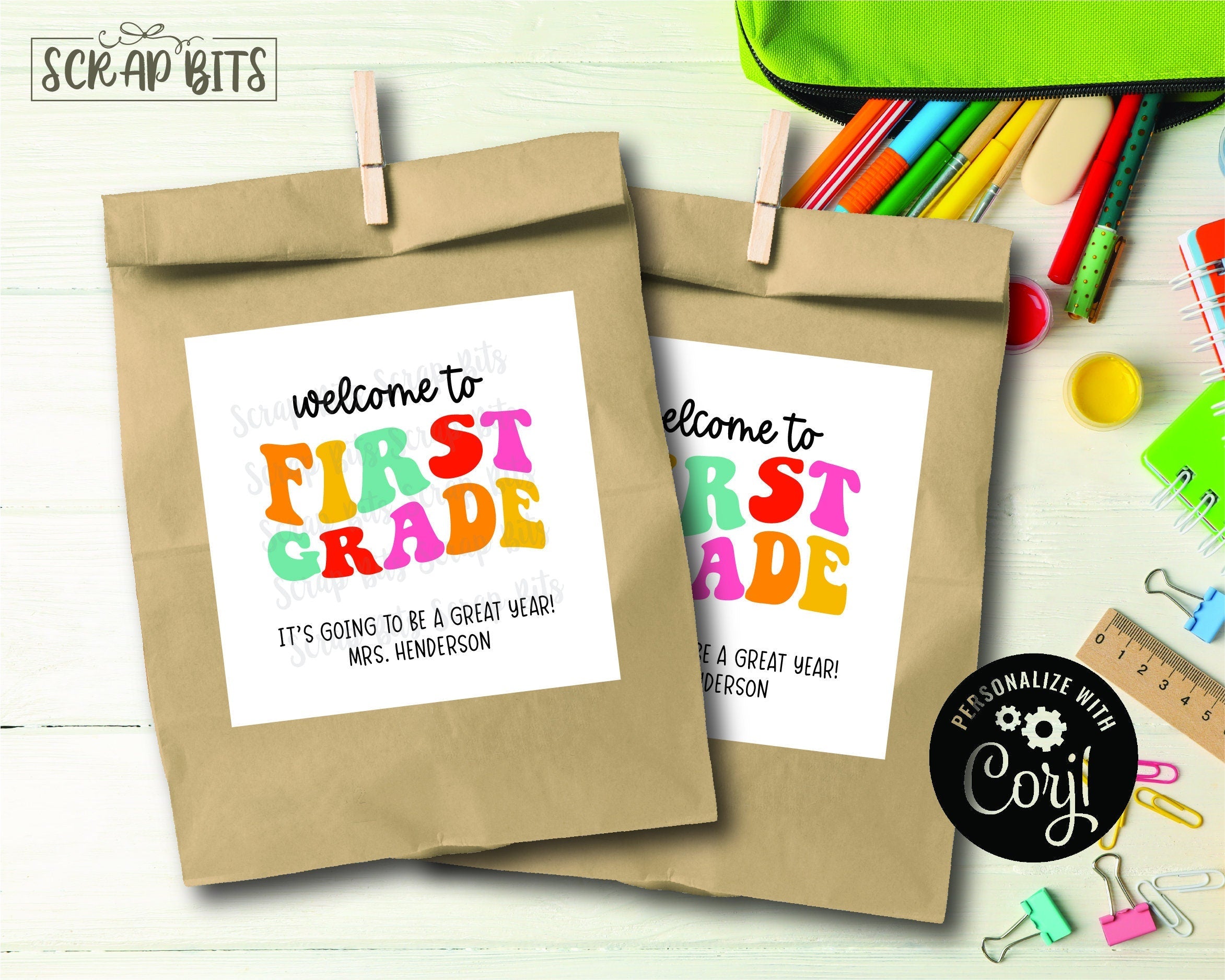 Welcome To First Grade Tags, Bright Groovy, Printable Back To School T ...
