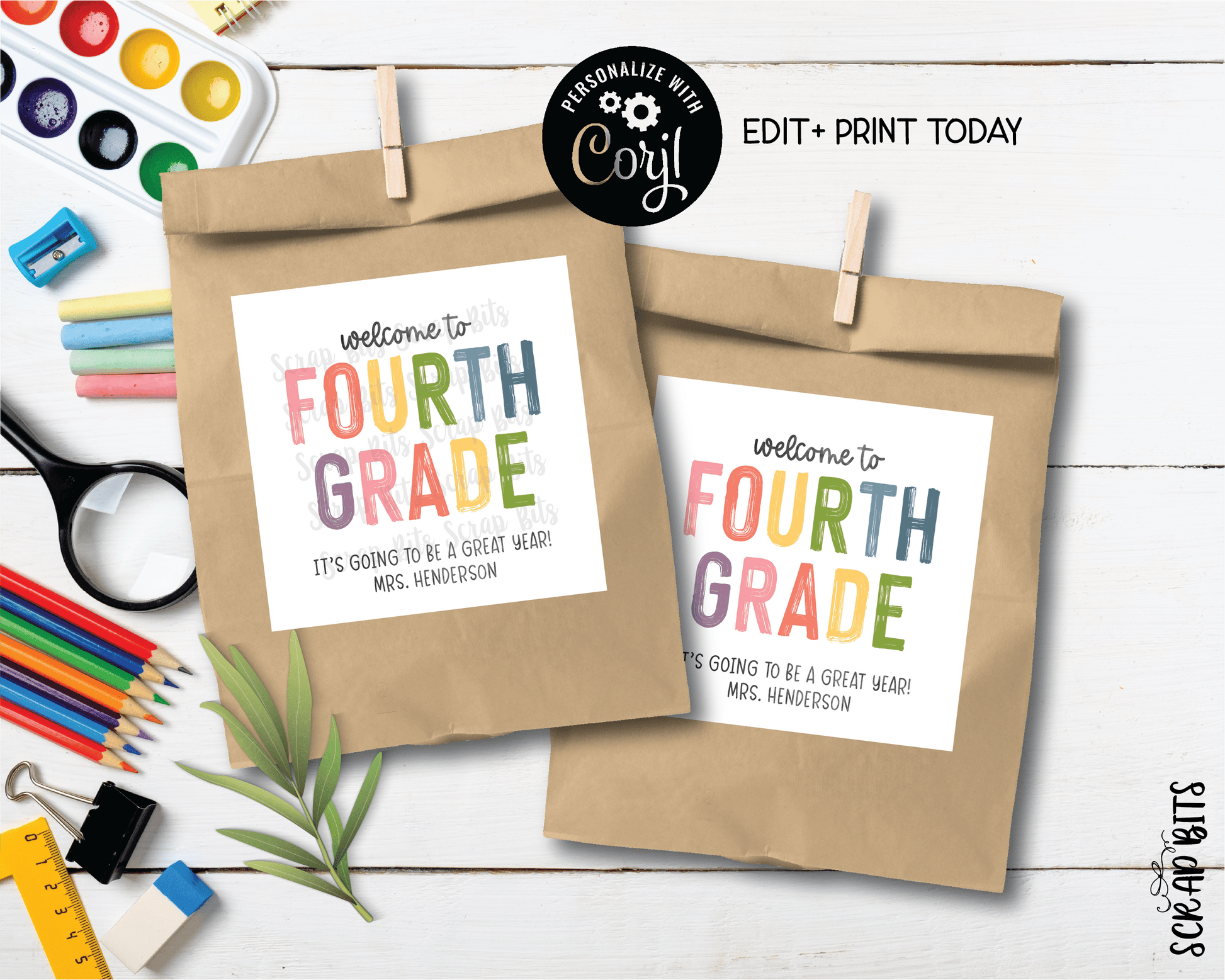Welcome To Fourth Grade Tags, Pastel Rainbow . Printable Back To School Tags, Instant Download Editable Template - Scrap Bits