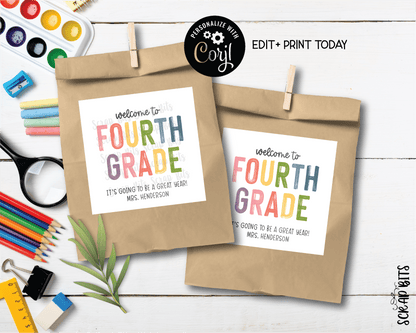 Welcome To Fourth Grade Tags, Pastel Rainbow . Printable Back To School Tags, Instant Download Editable Template - Scrap Bits