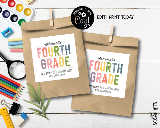 Welcome To Fourth Grade Tags, Pastel Rainbow . Printable Back To School Tags, Instant Download Editable Template - Scrap Bits