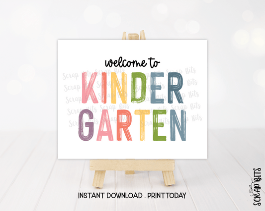 Welcome To Kindergarten Sign, Pastel Rainbow Paintstroke Back To School Sign - Scrap Bits