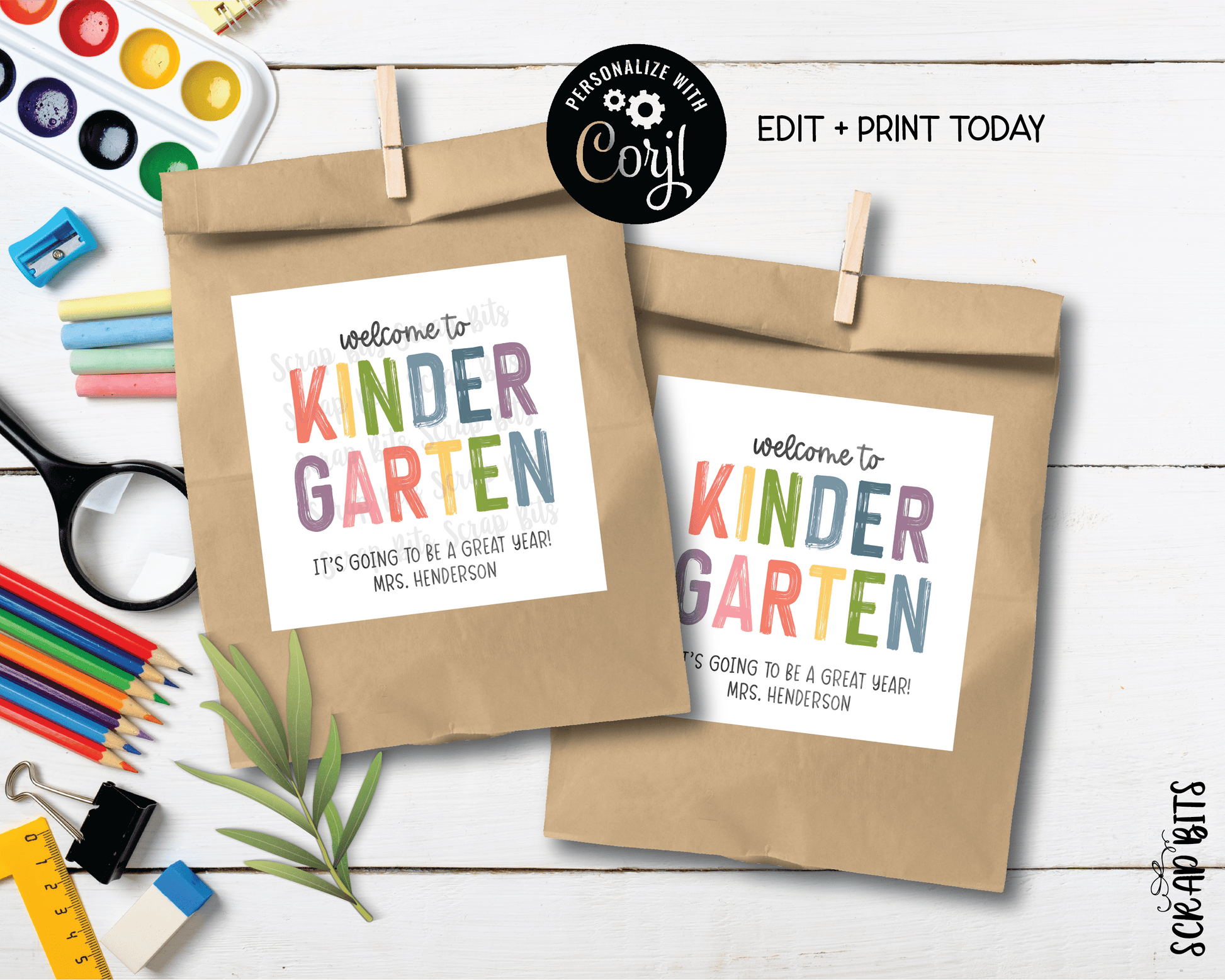 Welcome To Kindergarten Tags, Pastel Rainbow . Printable Back To School Tags, Instant Download Editable Template - Scrap Bits