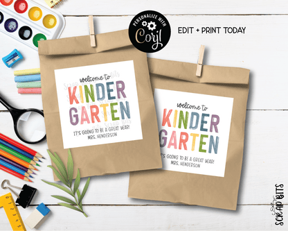 Welcome To Kindergarten Tags, Pastel Rainbow . Printable Back To School Tags, Instant Download Editable Template - Scrap Bits