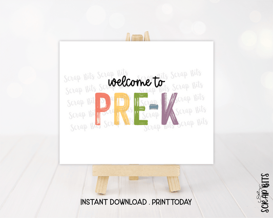 Welcome To Pre - K Sign, Pastel Rainbow Paintstroke Back To School Sign - Scrap Bits