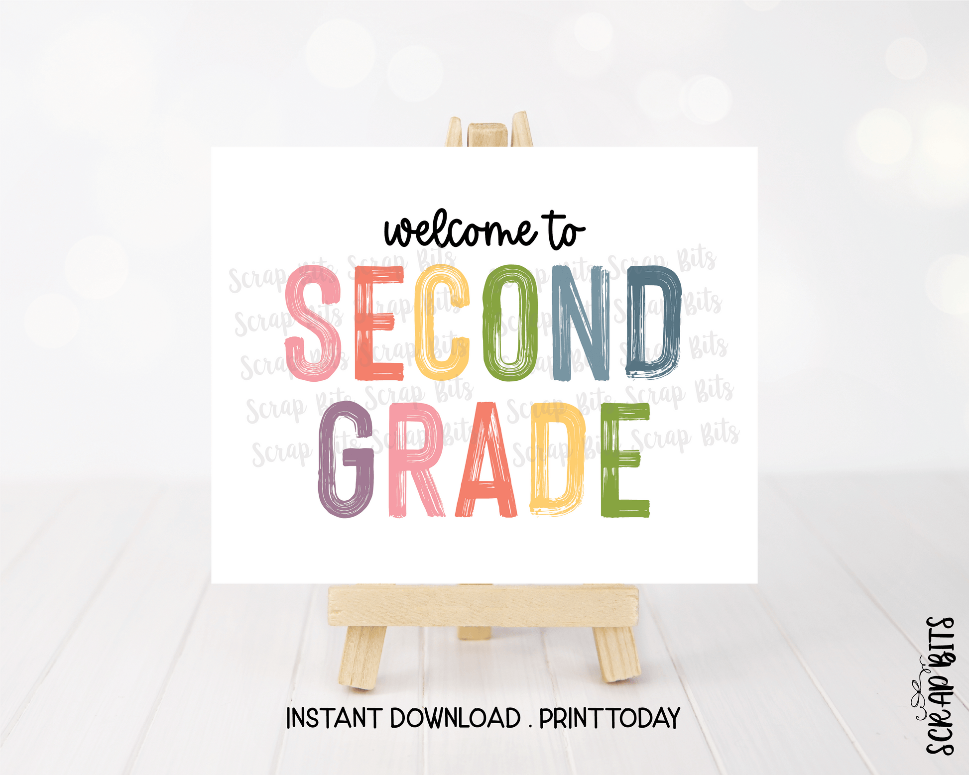 Welcome To Second Grade Sign, Pastel Rainbow Paintstroke Back To School Sign - Scrap Bits