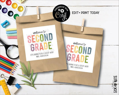 Welcome To Second Grade Tags, Pastel Rainbow . Printable Back To School Tags, Instant Download Editable Template - Scrap Bits
