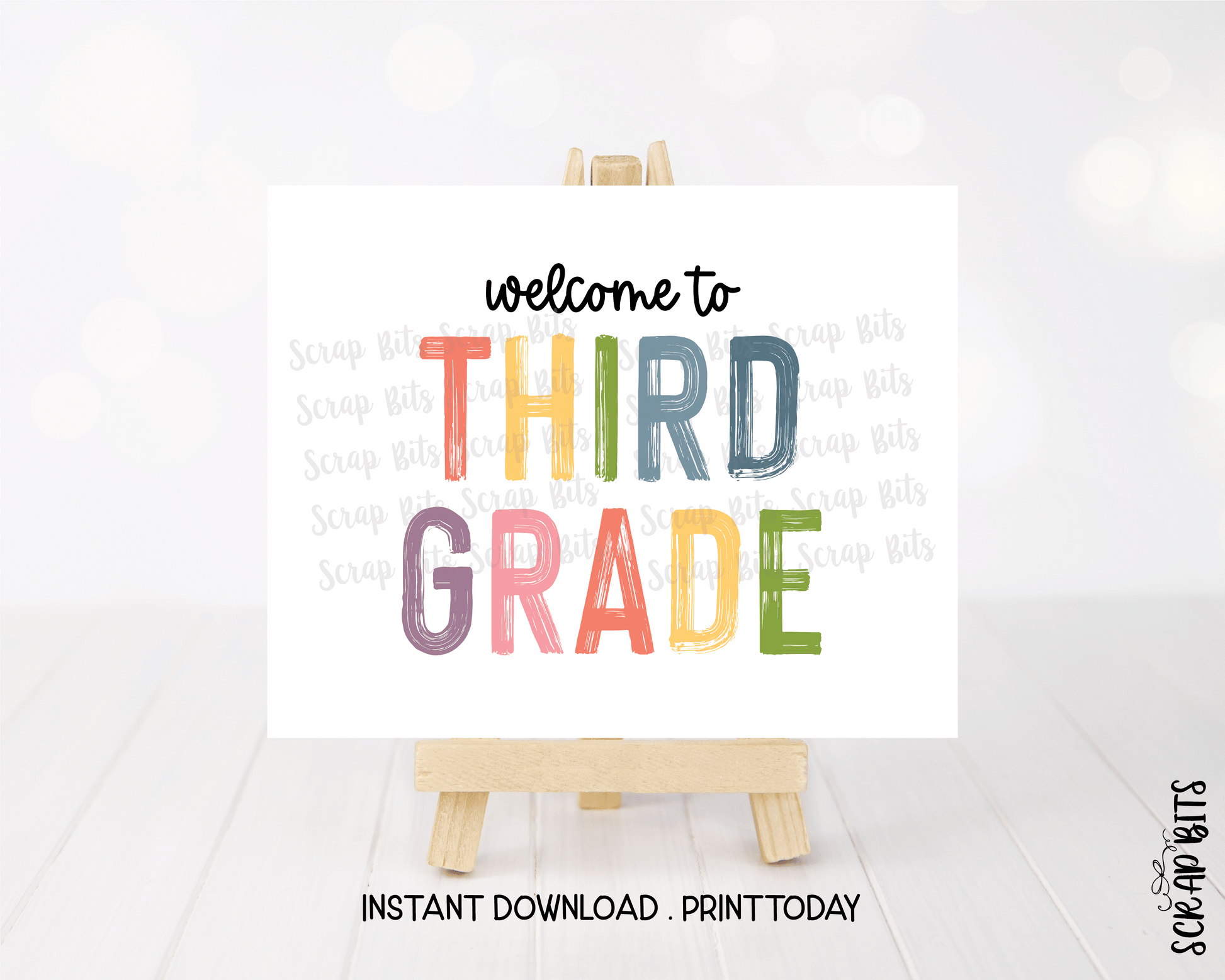 Welcome To Third Grade Sign, Pastel Rainbow Paintstroke Back To School Sign - Scrap Bits