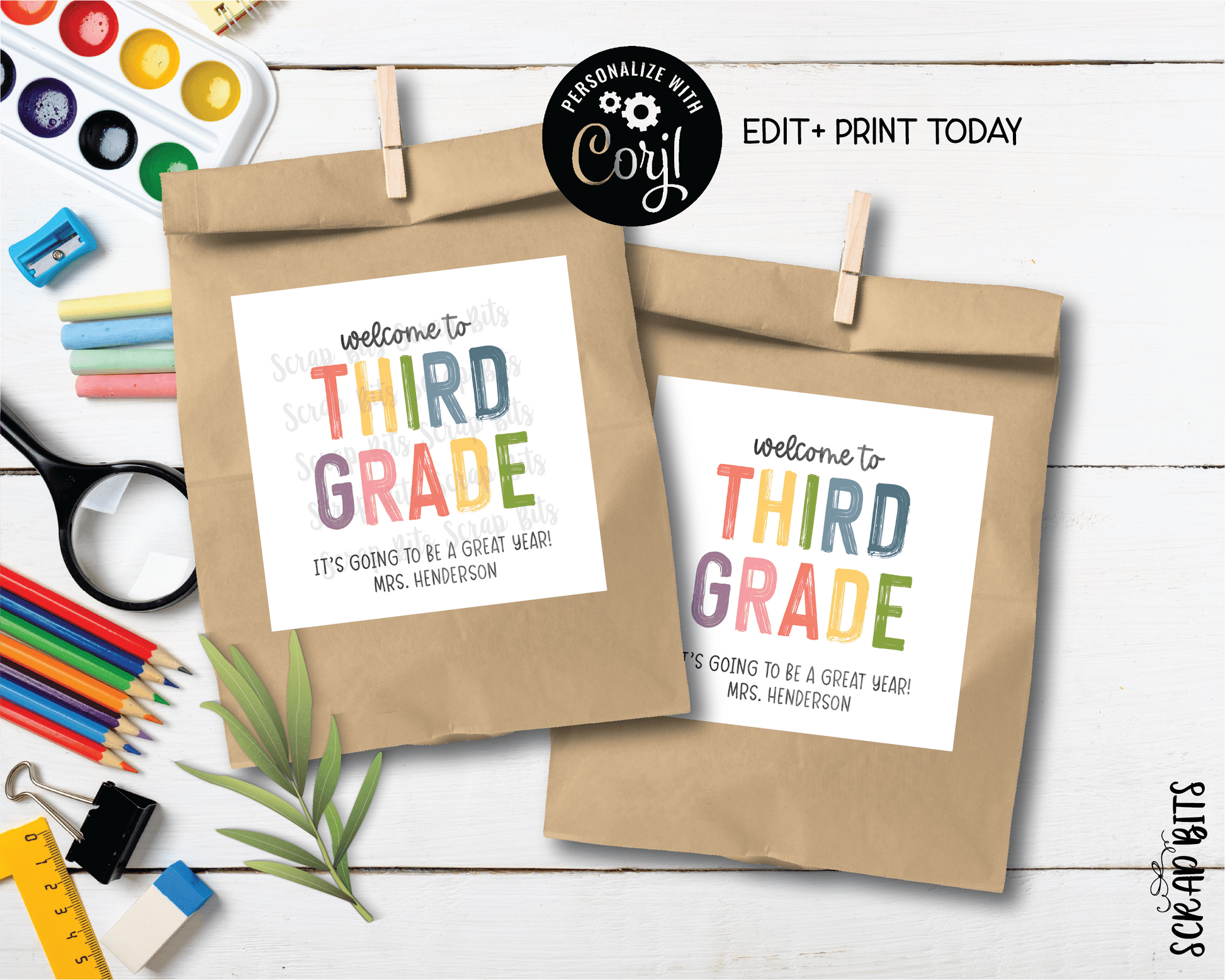 Welcome To Third Grade Tags, Pastel Rainbow . Printable Back To School Tags, Instant Download Editable Template - Scrap Bits