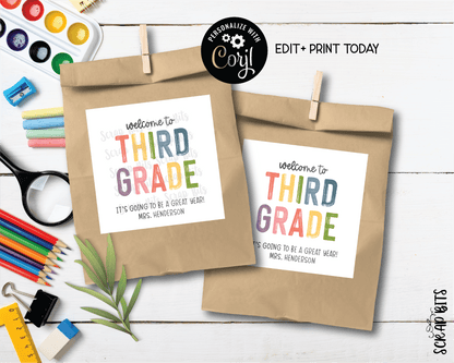 Welcome To Third Grade Tags, Pastel Rainbow . Printable Back To School Tags, Instant Download Editable Template - Scrap Bits