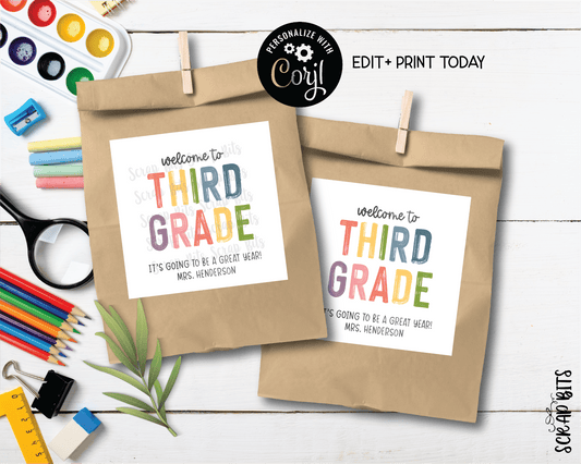 Welcome To Third Grade Tags, Pastel Rainbow . Printable Back To School Tags, Instant Download Editable Template - Scrap Bits