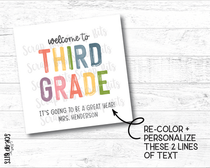 Welcome To Third Grade Tags, Pastel Rainbow . Printable Back To School Tags, Instant Download Editable Template - Scrap Bits