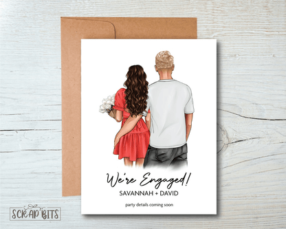 We're Engaged Couple Portrait Card, Personalized Engagement Annoucement Card - Scrap Bits