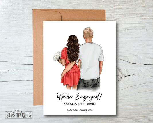 We're Engaged Couple Portrait Card, Personalized Engagement Annoucement Card - Scrap Bits