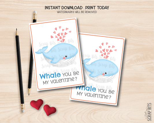 Whale Valentines, Whale You Be My Valentine, Printable Classroom Exchange Cards, Instant Download - Scrap Bits