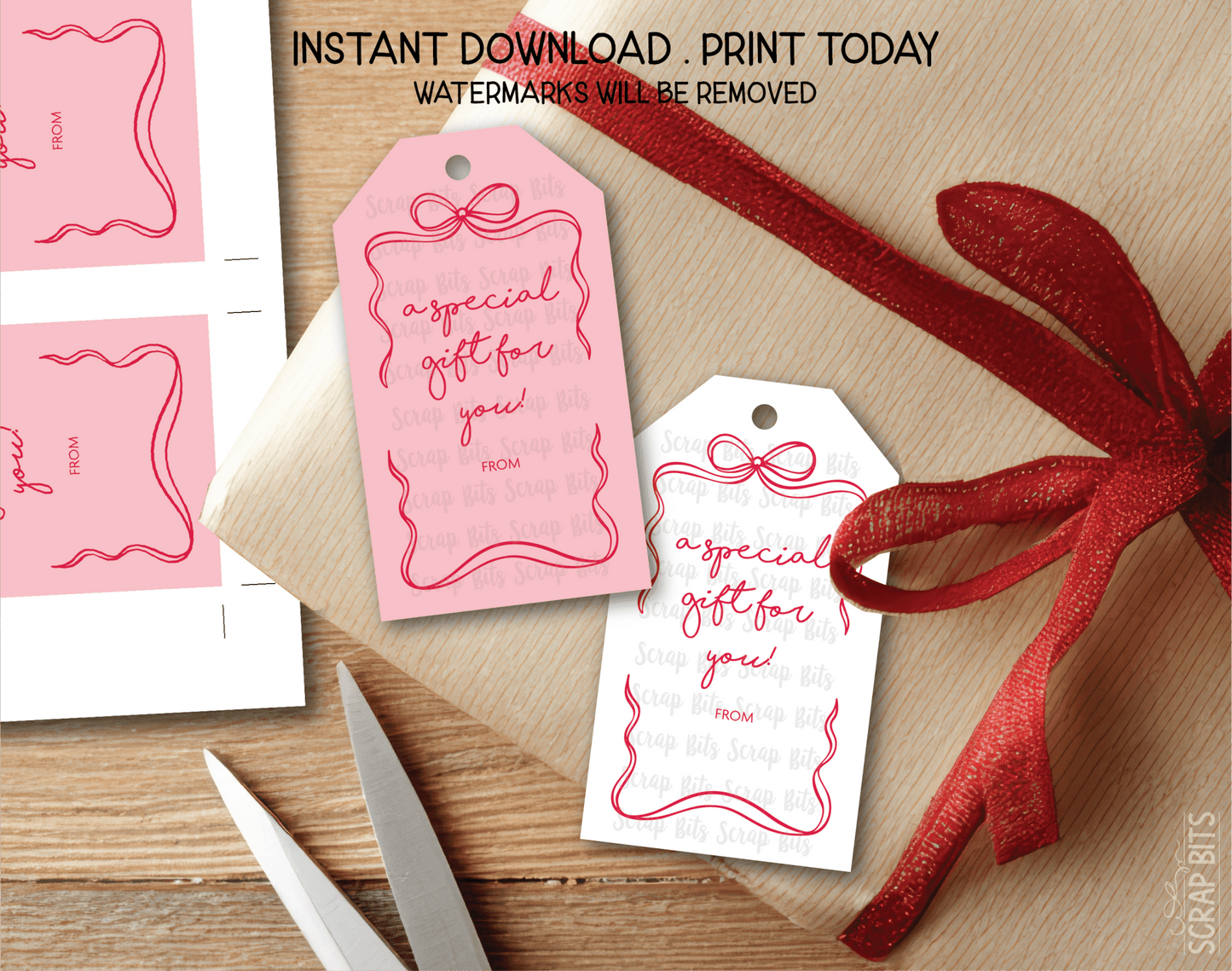 Wiggle Bow Frame A Special Gift, Printable Christmas Gift Tags, Instant Download - Scrap Bits