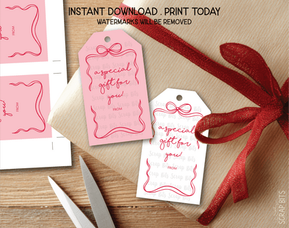 Wiggle Bow Frame A Special Gift, Printable Christmas Gift Tags, Instant Download - Scrap Bits